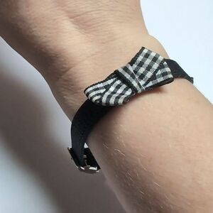 478 Black Elastic Belt with‎ Checkered Black Ribbon Bow Cuff Bracelet